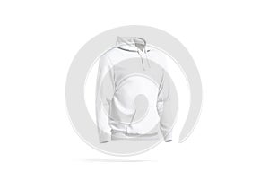 Blank white sport hoodie with hood mock up, side view photo
