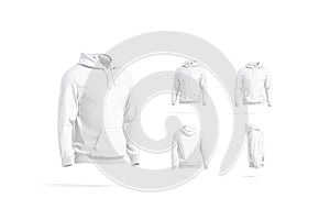 Blank white sport hoodie with hood mockup, different views photo