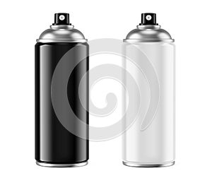 Blank and white spray paint metal cans isolated on white