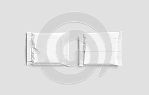 Blank white square chocolate bar foil wrap mockup, front back