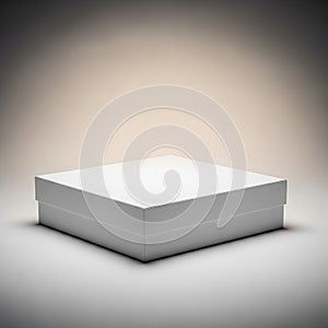 Blank White Square Gift Box with Lid on a Light Gradient Background present packaging
