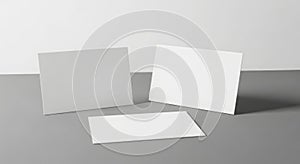 Blank white square and rectangular cards on a gray surface