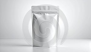 Blank White Stand Up Pouch Packaging Mockup Against White Background