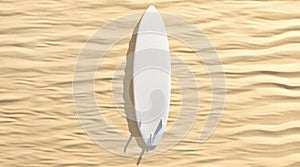 Blank white surfboard with fins lying on sand mockup