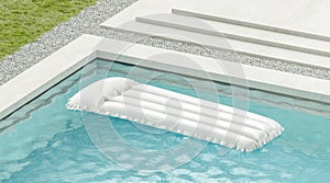 Blank white swim mattress on blue water in pool mockup