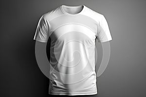 Blank white t-shirt mock-up on gray background, front side view. Template for design. Men\'s t-shirt