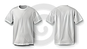 Blank white t-shirt mockup, front and back view, isolated. High-quality template for design presentations. Realistic