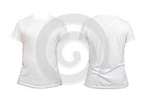 Blank white t-shirt template for men, from two sides, natural shapes on invisible mannequin, for mockup of your design for