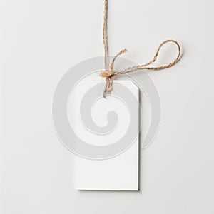 Blank White Tag with Twine on a White Background