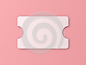 Blank white ticket on pink pastel color background