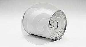 Blank white tin can with pull tab on a white background