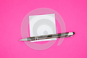 Blank white To Do List Sticker with pen. Searching information on the Internet..Close up of reminder note paper on the pink