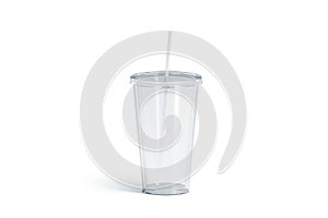 Blank white transparent acrylic tumbler with straw mockup, isolated