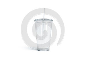 Blank white transparent acrylic tumbler with straw mockup, isolated photo