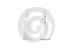 Blank white and transparent plastic pump bottle mockup, isolated