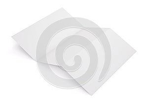 Blank white tri folded booklet mockup isolated on white background. Empty template booklet for your design. 3d rendering.