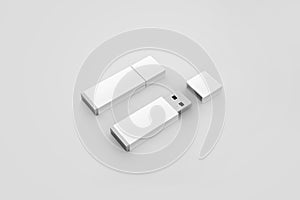 Blank white usb drive design mockup, 3d rendering, opened closed photo