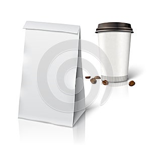 Blank white vector realistic paper packaging bag
