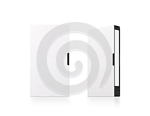 Blank white video cassette tape box mockup, isolated, clipping path.