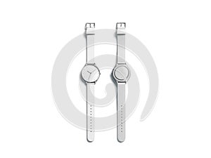 Blank white watch wristlet mockup, isolated, front and back side