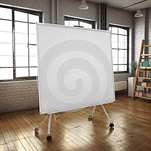 Blank white whiteboard in modern studio room