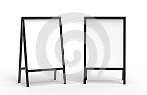 Blank white wooden outdoor advertising stand mockup set, , 3d rendering. Clear street signage board mock up. A-board