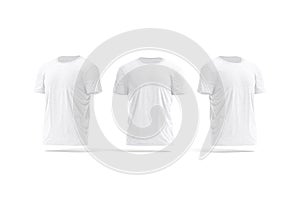 Blank white wrinkled t-shirt mockup, front and side view