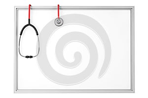A blank whiteboard with a stethoscope