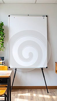 Blank Whiteboard on Tripod Stand in Classroom