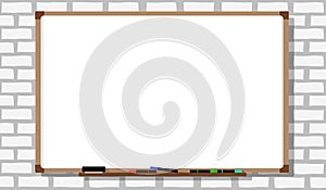 Blank whiteboard vector on white brick wall for copy space , blank vector illustration. Realistic vector office whiteboard