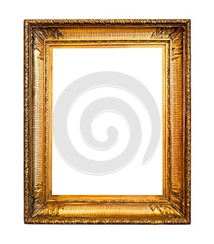 Blank wide carved old golden wooden picture frame