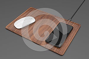 Blank Wireless Charging Mouse Pad with computer mouse for branding or design presentation. 3d render illustration.