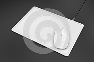 Blank Wireless Charging Mouse Pad with computer mouse for branding or design presentation. 3d render illustration.