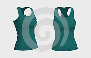 Blank  women tank top mockup in front and side views, design presentation for print, 3d illustration