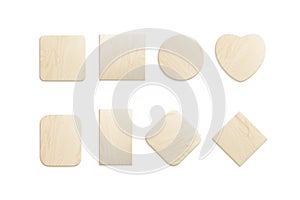 Blank wood plate mockup, top view, different shapes