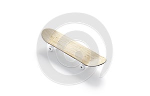 Blank wood skateboard with wheels mock up, side view