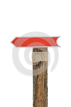 Blank wooden allow pointer red sign for background or text on white .