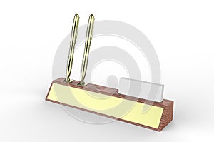 Blank Wooden Business Card Holder with Clock and name plate for mock up , 3d render illustration.