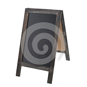 Blank wooden foldable sidewalk signboard or sign isolated on transparent photo