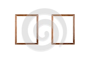 Blank wooden frame picture on white background.