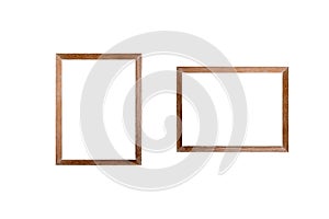 Blank wooden frame picture on white background.