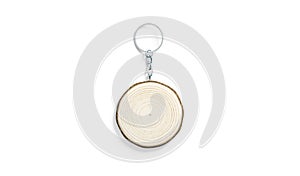 Blank wooden round tag on chain mockup, top view photo