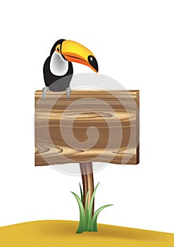 Blank Wooden Sign with Toucan