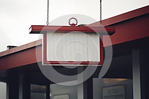Blank wooden signboard hanging outside a restaurant, store, office