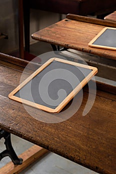 Blank Wooden Slates on School Desks