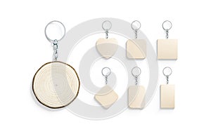 Blank wooden tag on chain mock up, different shapes