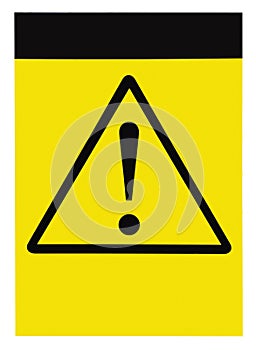 Blank yellow black triangle general caution danger warning attention sign, isolated, large detailed vertical signage copy space photo