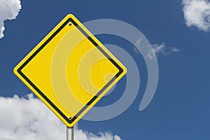 Blank yellow and black warning USA highway sign