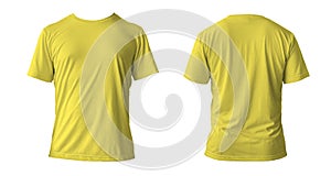 Blank yellow clean t-shirt mockup, isolated, front view. Empty tshirt model mock up. Clear fabric cloth for football or style