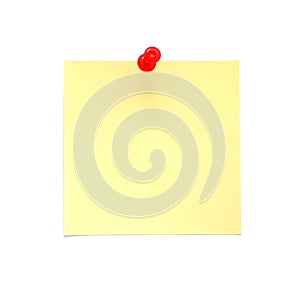 Blank yellow post-it note with red push pin